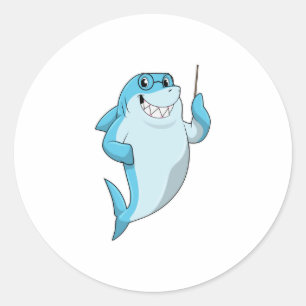 Sticker Rond Le requin comme enseignant avec pointeur