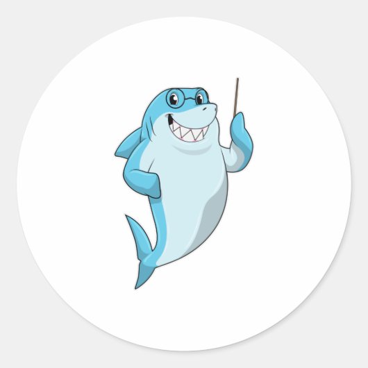 Sticker Rond Le requin comme enseignant avec pointeur (Devant)