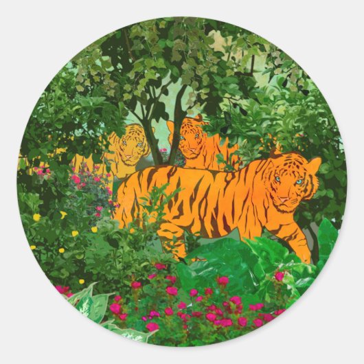 Sticker Rond Le Roi De La Jungle Sauvage | Tigre (Devant)