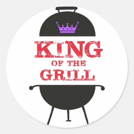 Sticker Rond Le Roi Du Grill, Noir Violet Couronne Rouge (Devant)