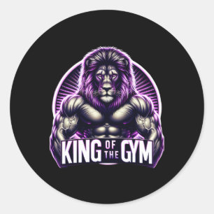 Sticker Rond Le Roi Du Gym Lion Flexing Muscules Bodybuilding