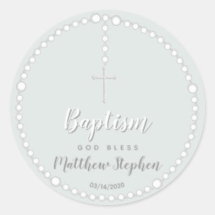 Sticker Rond Le Rosaire du Baptême sur le bleu en poudre