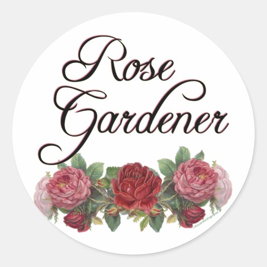 Sticker Rond Le rose Gardener dit avec des Roses (Devant)