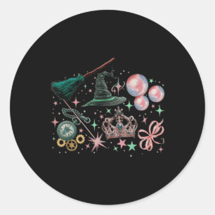 Sticker Rond Le rose Va Bien Avec La Sorcière D'Halloween Drôle