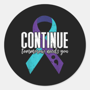 Sticker Rond Le ruban de sensibilisation au suicide continue de