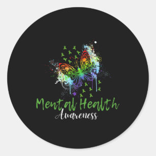 Sticker Rond Le ruban papillon Sensibilisation à la santé menta