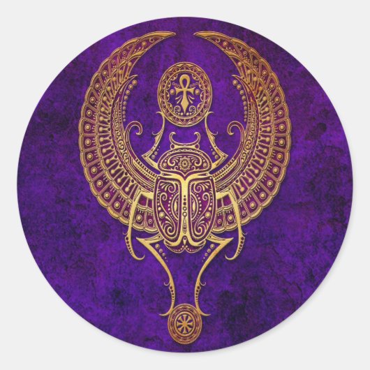 Sticker Rond Le scarabée égyptien ailé avec Ankh - violet (Devant)