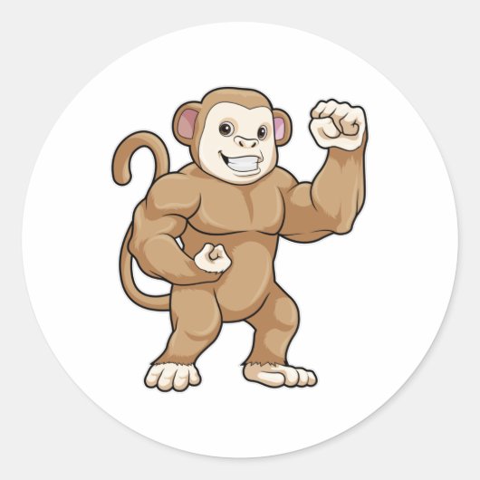 Sticker Rond Le singe comme culturiste au Bodybuilding (Devant)