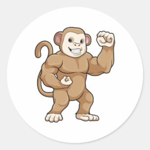Sticker Rond Le singe comme culturiste au Bodybuilding