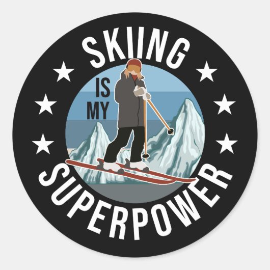Sticker Rond Le Ski Est Ma Superpuissance (Devant)