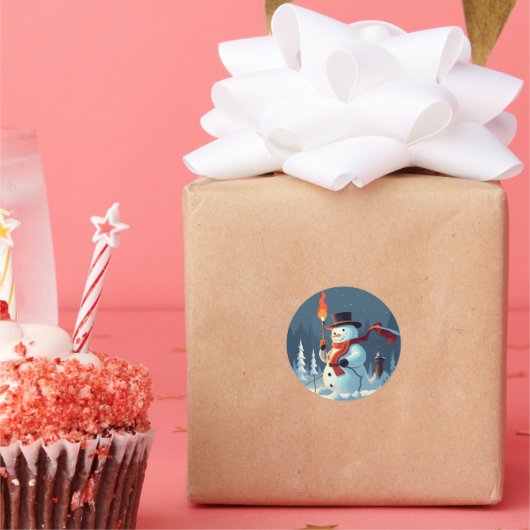 Sticker Rond Le Snowman porte le flambeau olympique (Fête)