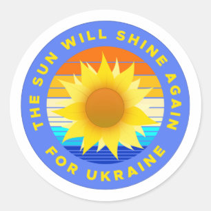 Sticker Rond "Le Soleil resplendira pour l'Ukraine" Tournesol