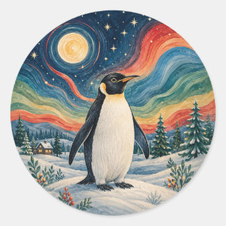 Sticker Rond Le Solstice d'Hiver du Manchot Céleste