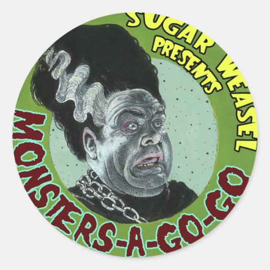 Sticker Rond Le sucre Weasel présente Monsters-A-Go-Go (Devant)