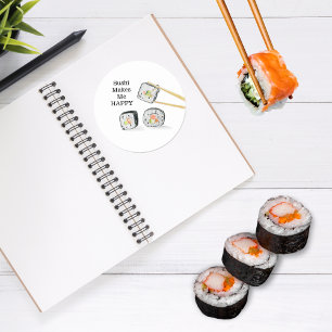 Sticker Rond Le Sushi Me Rend Heureux Dessin De Roulés De Sushi