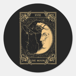 Sticker Rond Le Tarot Lune Xvii Inspiré Chat Noir sorcier Casqu