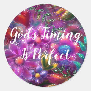 Sticker Rond Le Timing de Dieu est parfait Floral Abstrait rose