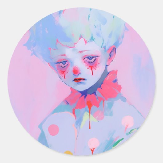 Sticker Rond Le triste jeune clown (Devant)