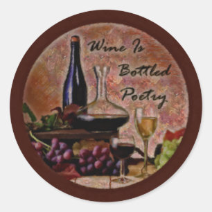 Sticker Rond Le vin est poésie mis en bouteille