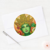 Sticker Rond Le visage de la déesse Green Tara (Enveloppe)