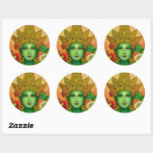 Sticker Rond Le visage de la déesse Green Tara (Feuille)