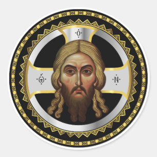 Sticker Rond Le Visage Du Christ Orthodoxe Icône Noire