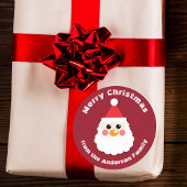 Sticker Rond Le visage du Père Noël en rouge Joyeux Noël