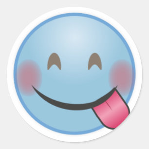 Sticker Rond Le visage Emoji bleu avec la langue sort drôle