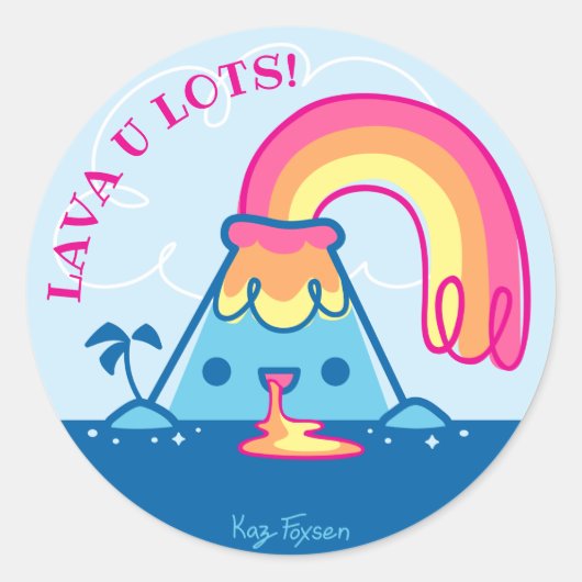 Sticker Rond Le volcan de Kawaii (Devant)