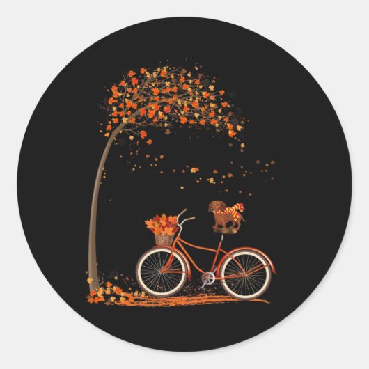 Sticker Rond Leaf de chien Automne Cyclisme d'automne amusant D (Devant)