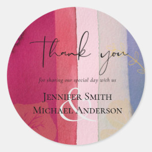 Sticker Rond LeahG Mariage Budget Baie Rouge Violet Aquarelle