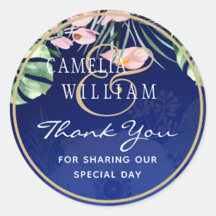 Sticker Rond LeahG Mariage floral bleu vert tropical