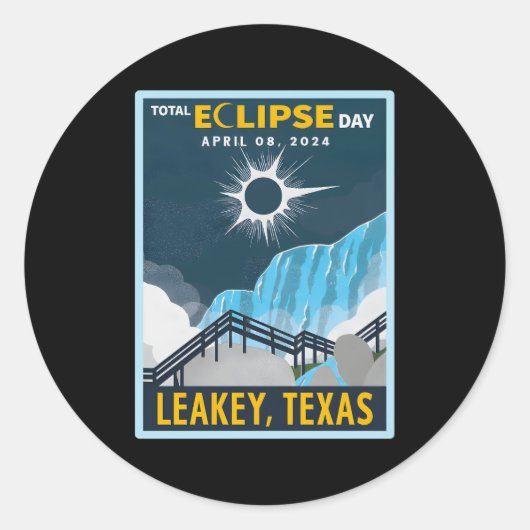 Sticker Rond Leakey Texas Total Solar Eclipse 2024 (Devant)