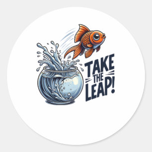 Sticker Rond Leap - Le Poisson D'Or Motivationnel Qui Saute