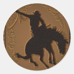 Sticker Rond Leather Western Wild West Cowboy fête d'anniversai