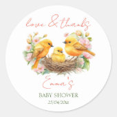 Sticker Rond L'éclosion des petits oiseaux bientôt baby shower  (Devant)