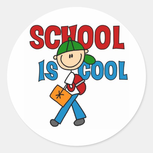 Sticker Rond L'école de garçons est Cool (Devant)