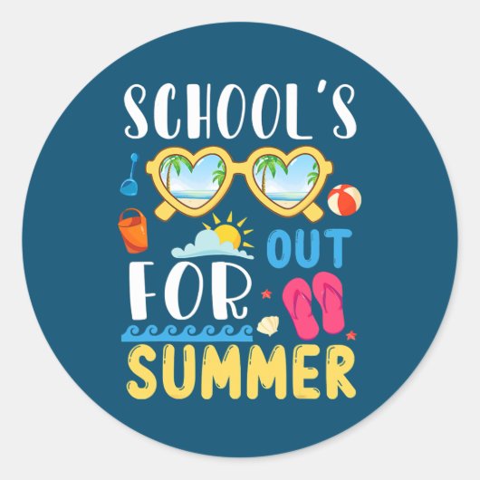 Sticker Rond L'école est dehors pour les vacances d'été Enseign (Devant)