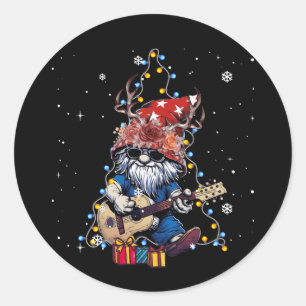 Sticker Rond Lecteur de basse guitare Gnomes Funny Christmas Tr