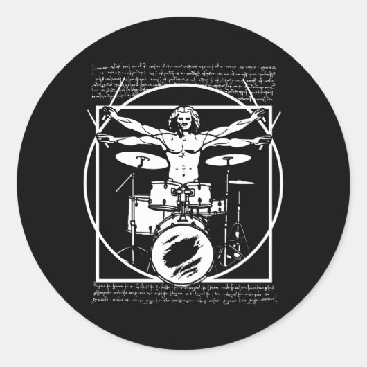 Sticker Rond Lecteur tambour Da Vinci Drummer Vitruvian (Devant)
