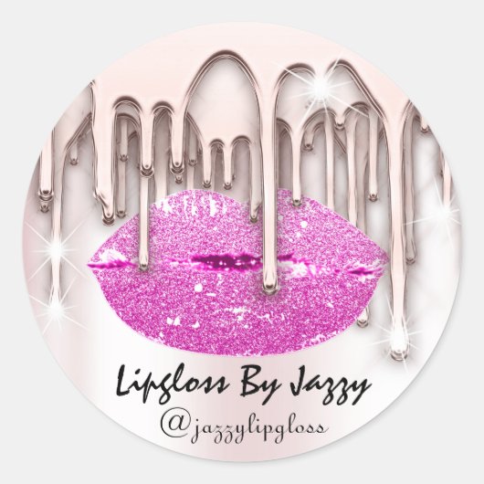 Sticker Rond Lecteurs de maquillage Lipgloss Emballage Rose Ros (Devant)