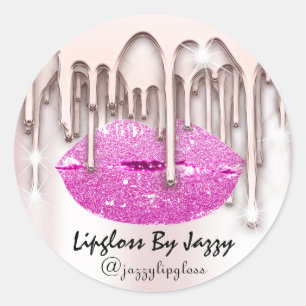 Sticker Rond Lecteurs de maquillage Lipgloss Emballage Rose Ros