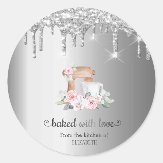 Sticker Rond Lecteurs de Parties scintillant en argent Fleurs m (Devant)