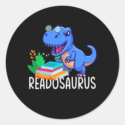 Sticker Rond Lecture amusante Lecteurs de livre Dinosaur Dino A (Devant)