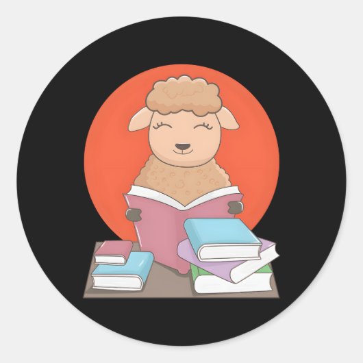 Sticker Rond Lecture d'agneau Livres Littérature Hobby Sheep (Devant)