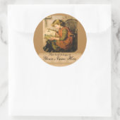 Sticker Rond Lecture de fille à l'ancienne (Sac)