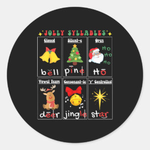 Sticker Rond Lecture de Noël Professeur Types de syllabes Phoné