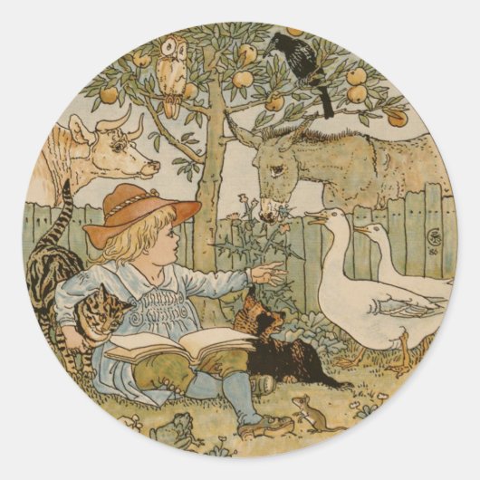 Sticker Rond Lecture des animaux (Devant)
