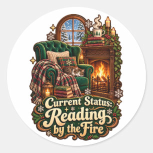 Sticker Rond Lecture du Statut Actuel au Coin du Feu Hiver
