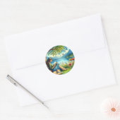 Sticker Rond Lecture d'un livre sous un arbre avec un chat endo (Enveloppe)